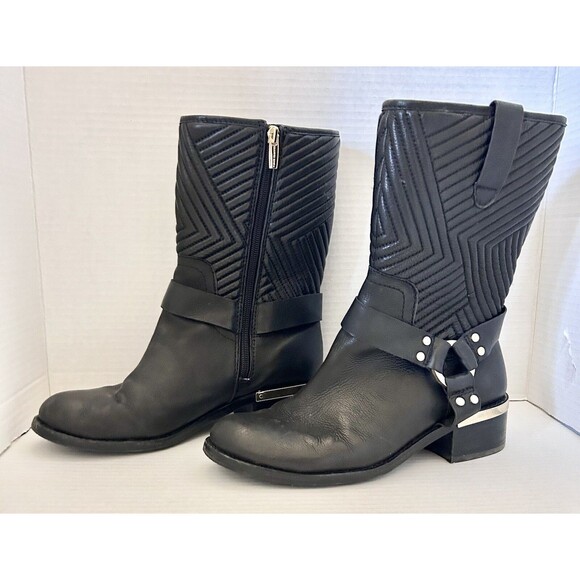 Vince Camuto Shoes - Moto Boots Women's Size 8.5 Black Quilted Leather Side Zip Vince Camuto
